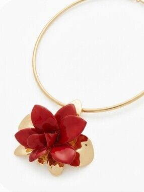 🌸▪️Piper K ▪️Gold Choker Necklace with Red Orchid Floral Pendant